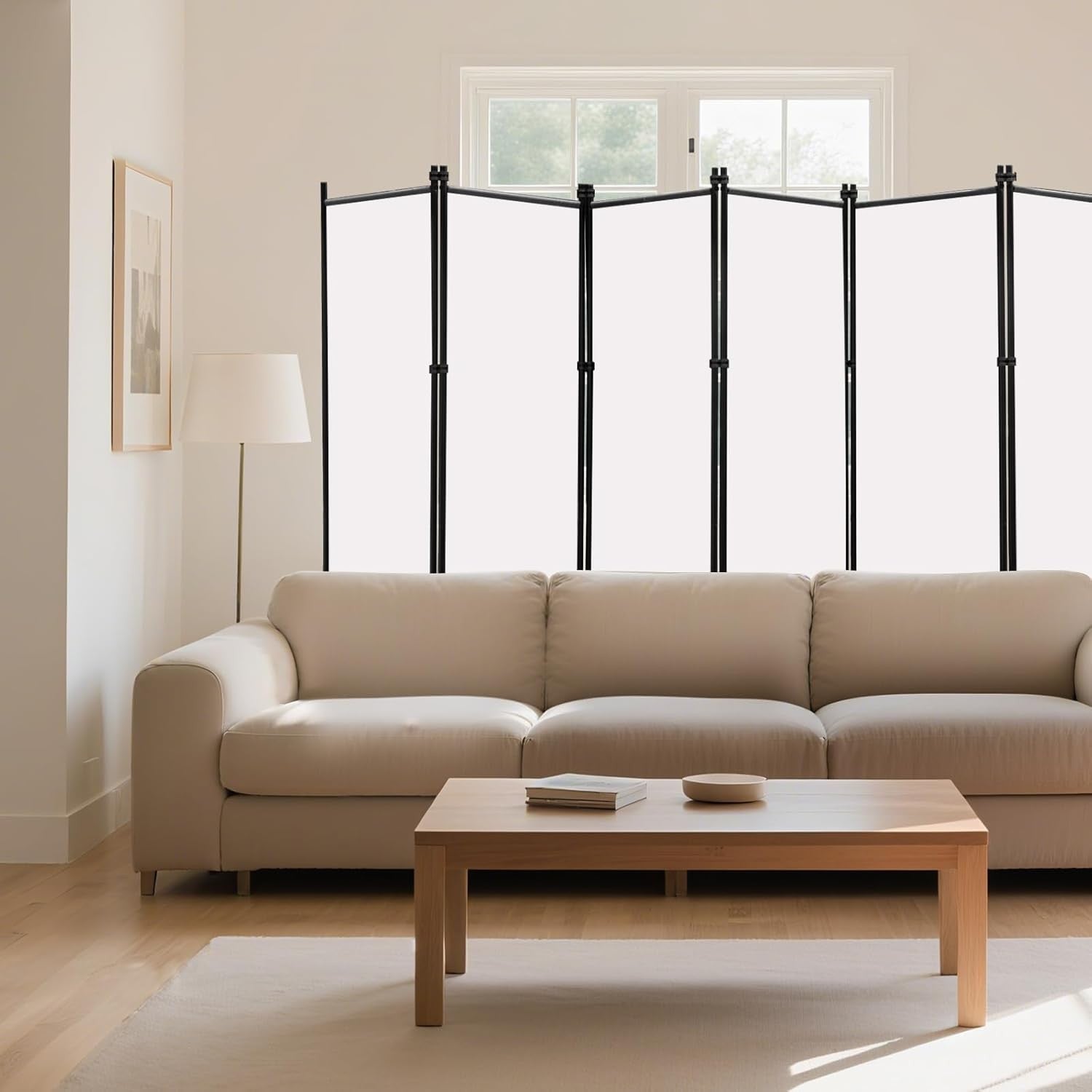 6 Panel Freestanding Room Divider Folding Privacy Screen 304x183cm White