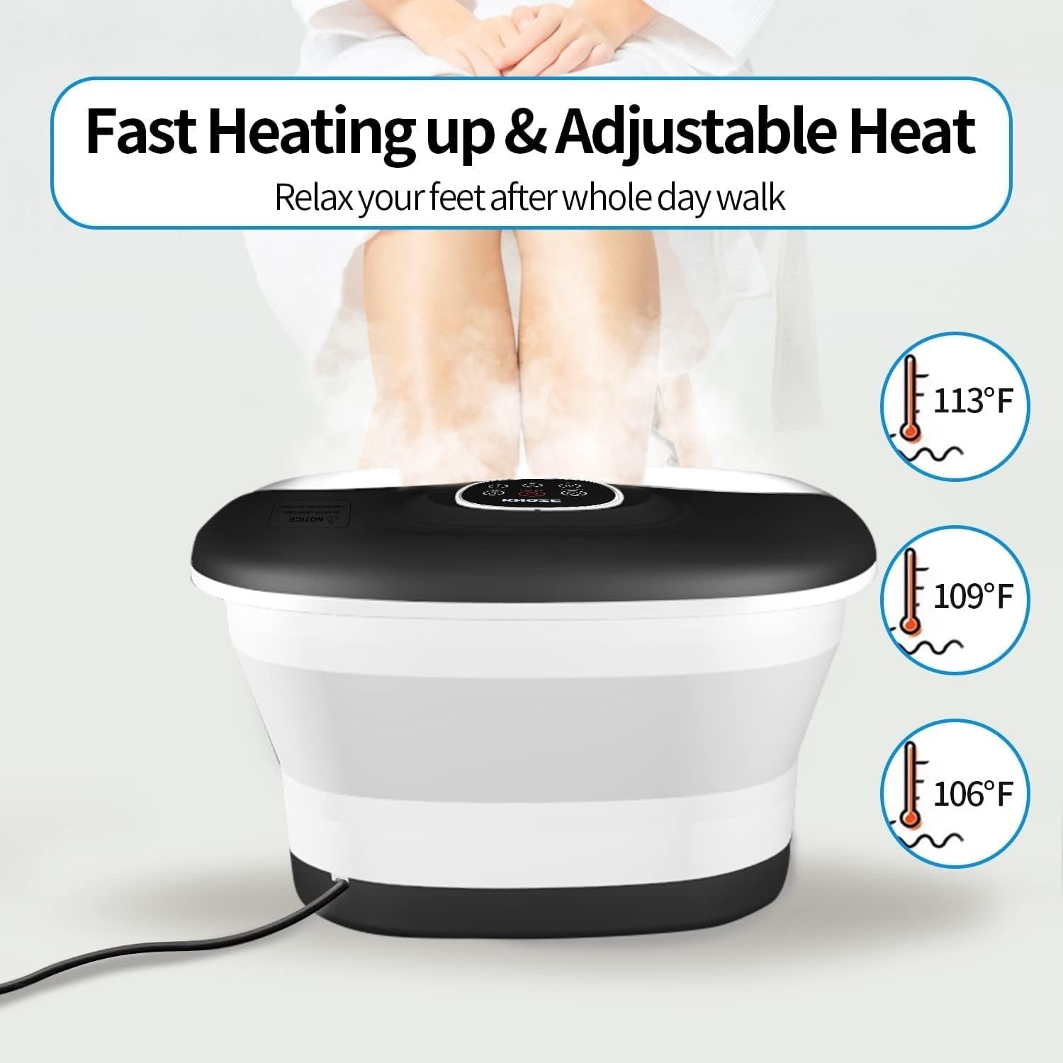 Foldable Heated Foot Spa with Bubbles, 16 Rollers & Pumice Stone