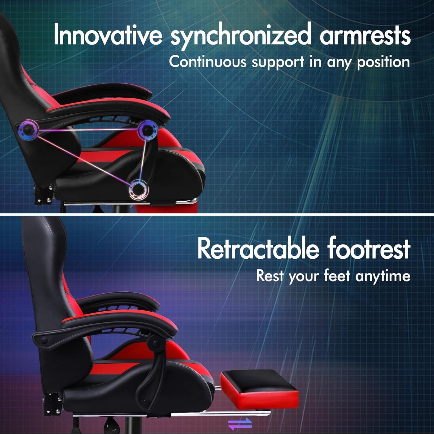 Red Gaming Chair XL Massage Lumbar Footrest Ergonomic High Back PU Leather