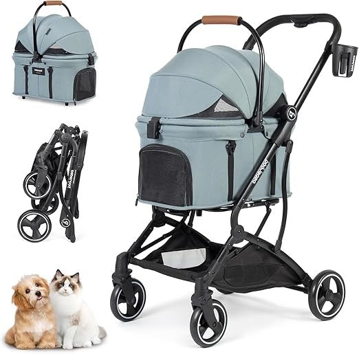 3-in-1 Foldable Pet Stroller with Detachable Carrier Small Dogs Cats