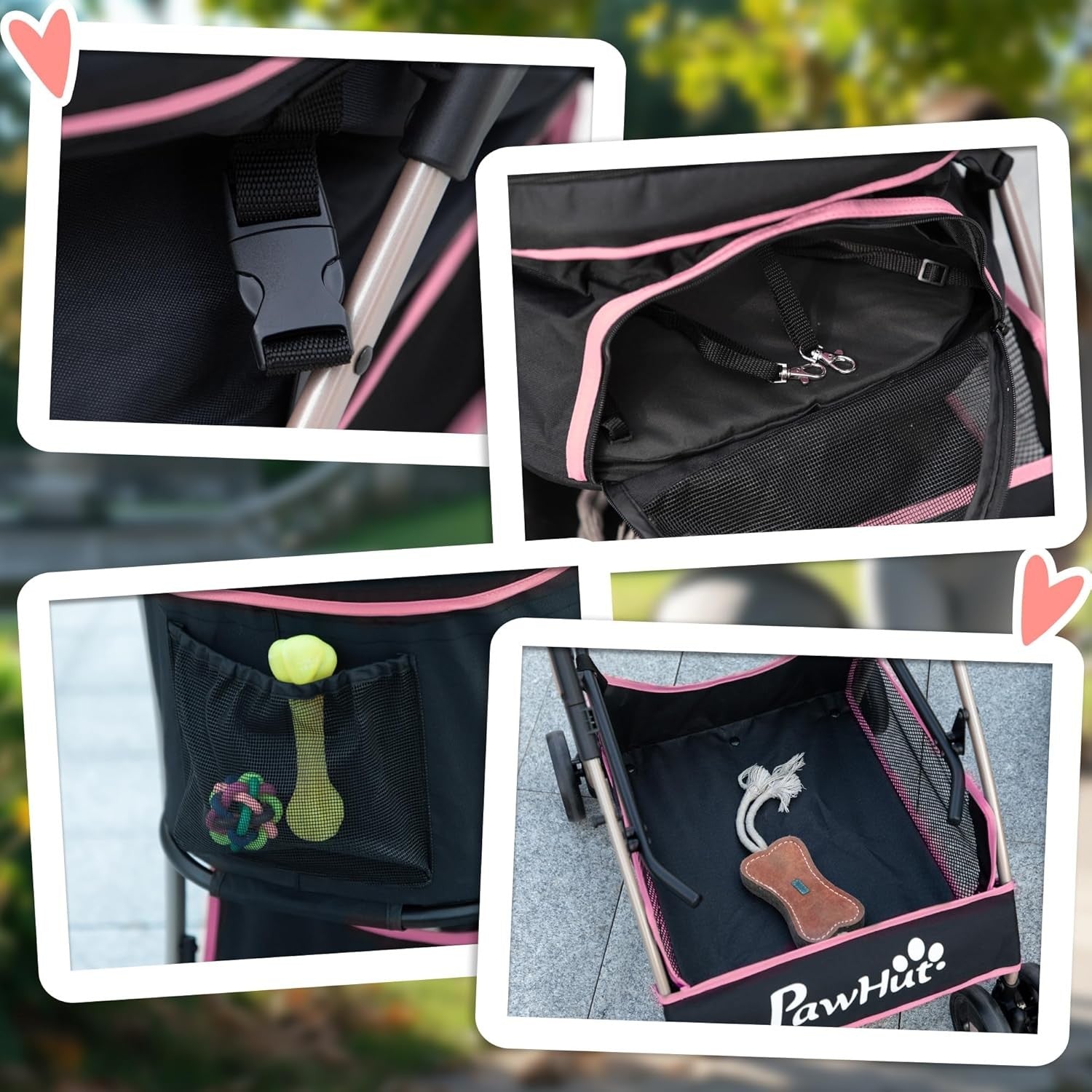 3 in 1 Pet Stroller Dog Pushchair Detachable Carrier Brakes Small Dogs