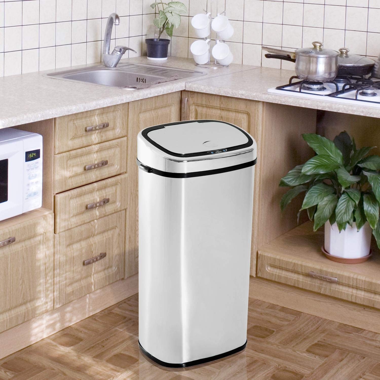 50L Sensor Kitchen Bin Touchless Soft Close Silver Steel