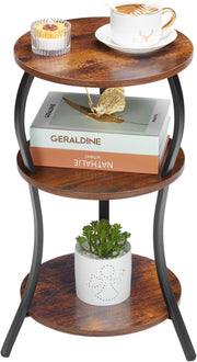 Brown 3-Tier Round Side Table 30x30x55 cm | Slim End Table w/ Storage