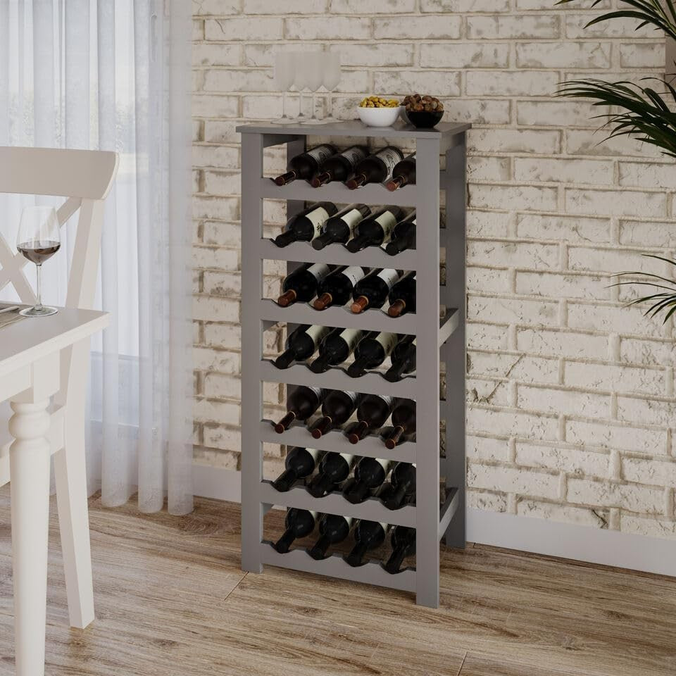 7 Tier Wine Rack Grey 28 Bottle Freestanding Storage Stand Modern Home Bar Shelf