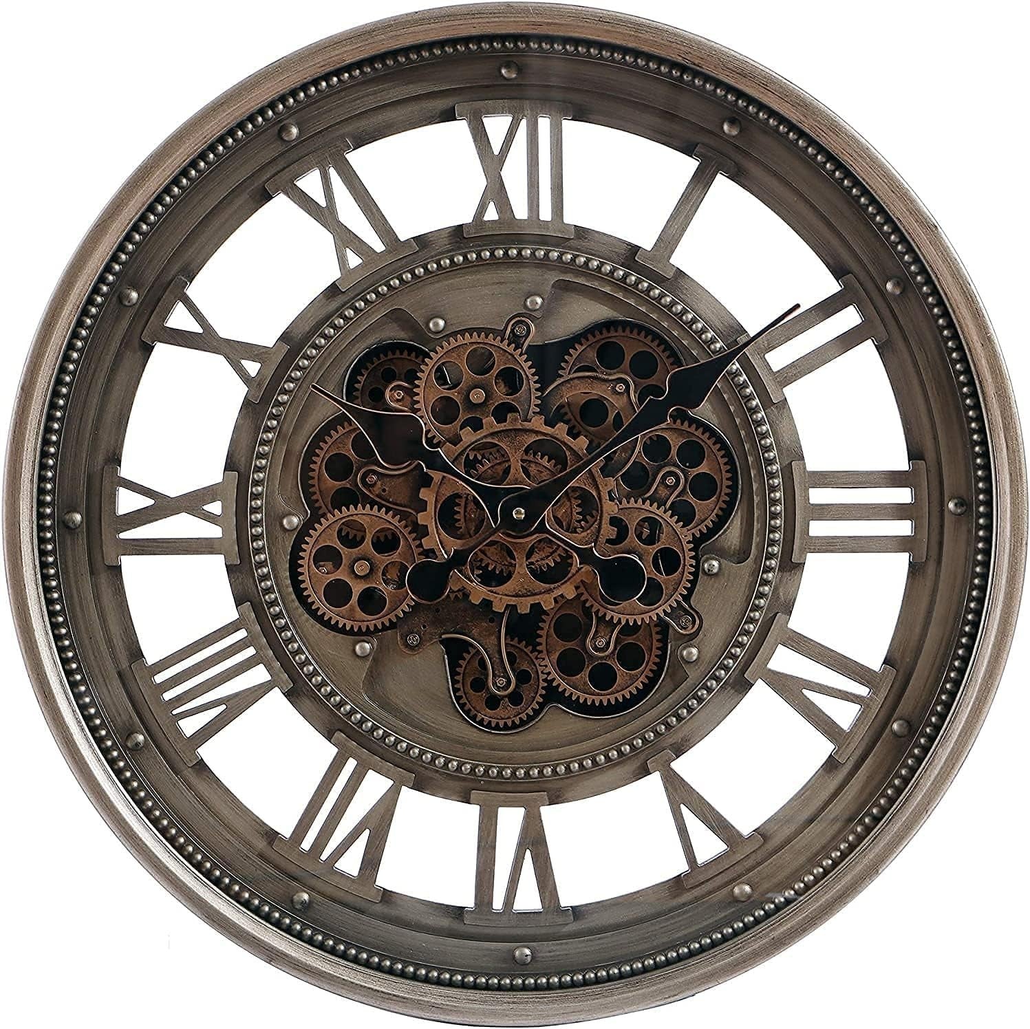 60cm Bronze Wall Clock Industrial Moving Gears Roman Numerals Vintage