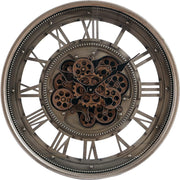 60cm Bronze Wall Clock Industrial Moving Gears Roman Numerals Vintage