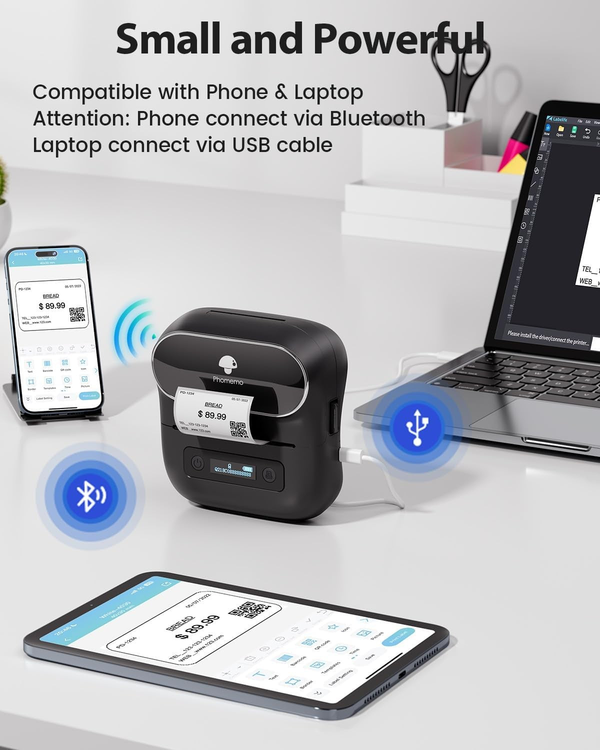 Phomemo M220 Portable Thermal Label Printer Bluetooth for Home & Office