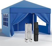 3x3M Blue Pop Up Gazebo With Removable Sidewalls Waterproof Outdoor Tent