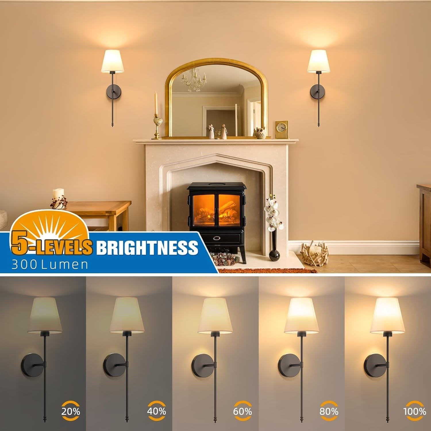 Rechargeable Wall Sconces 24in | Dimmable 9-Color Remote Lights Indoor