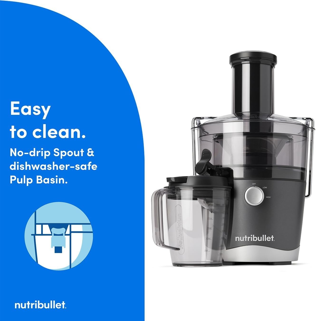 800W Centrifugal Juicer 3in Wide Chute 2 Speed No Drip Easy Clean