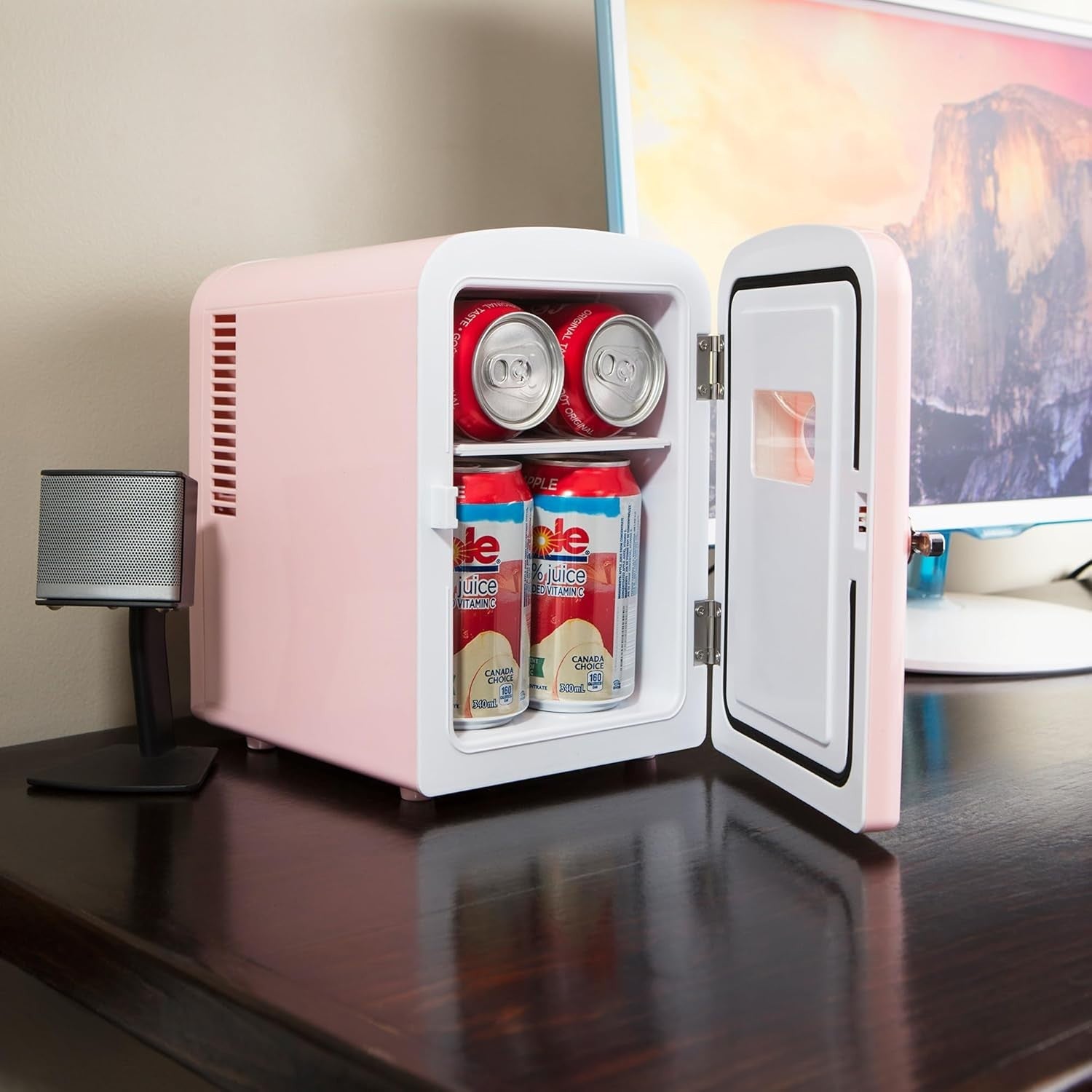 4L Mini Fridge Portable Retro Cooler Bedroom Office Travel Pink