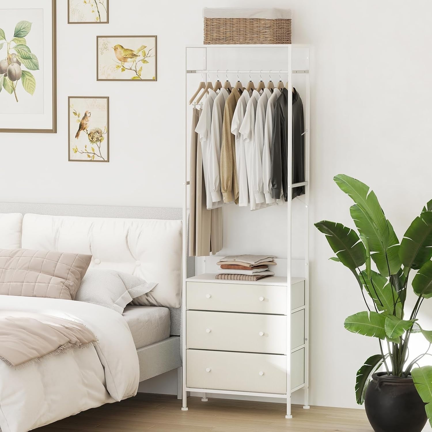 Clothes Rail 3 Drawers Freestanding Wardrobe Rack White