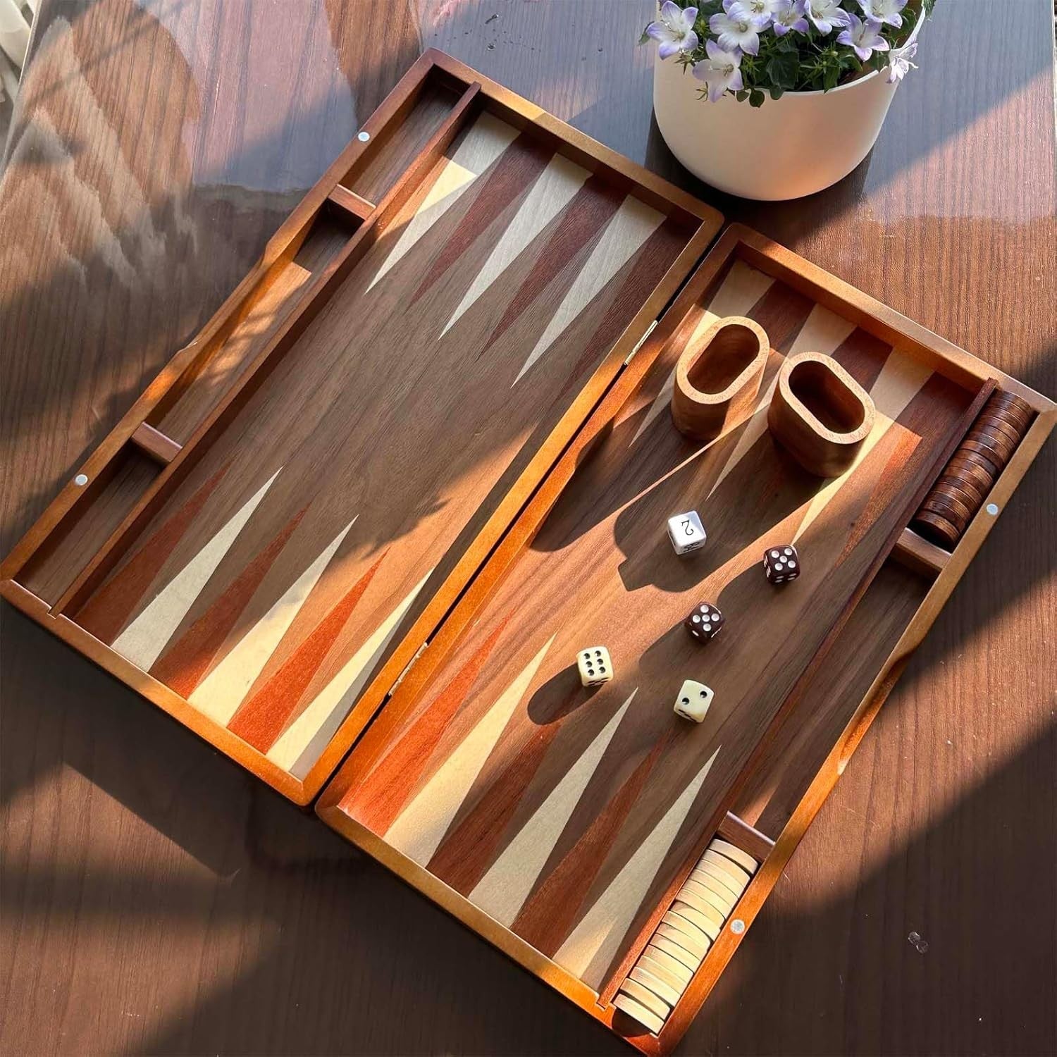 Large Wooden Backgammon Set 15.7” Folding Board Classic Strategy Game
