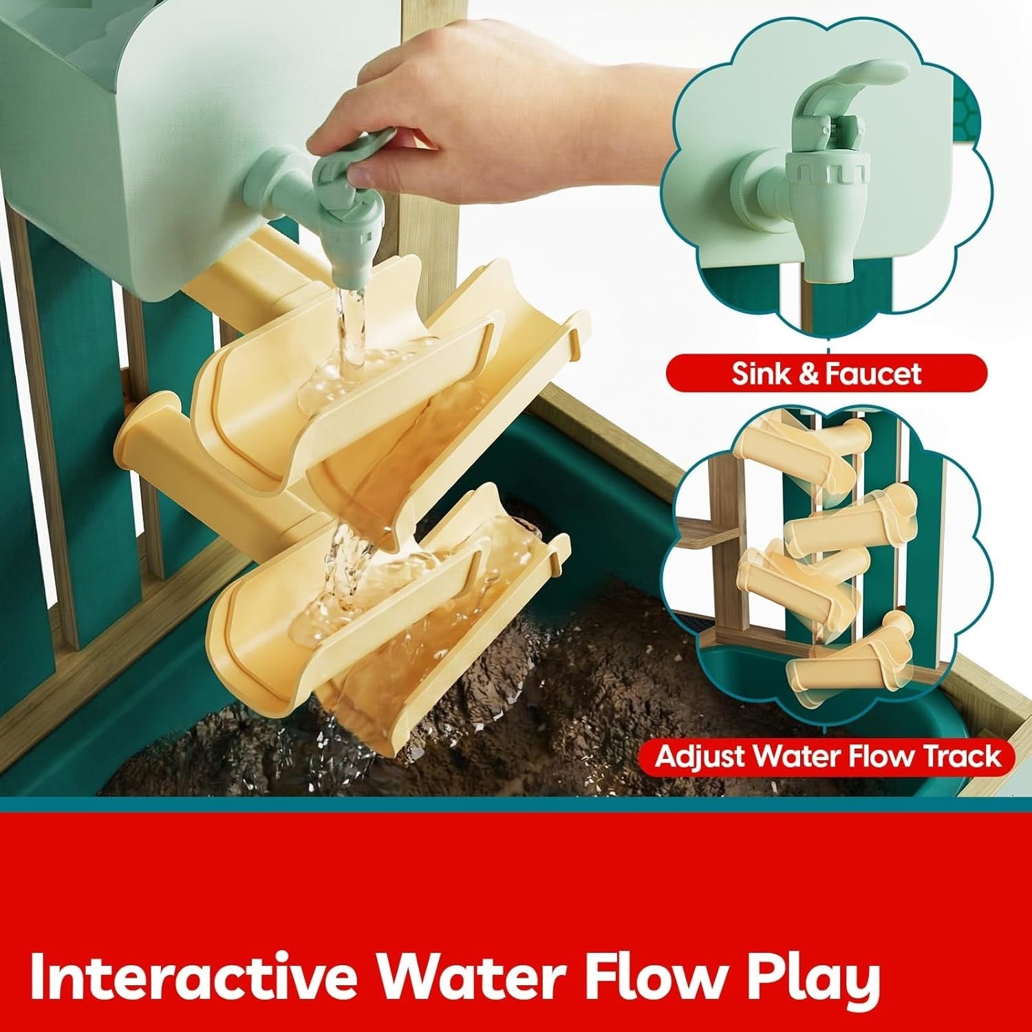 Outdoor Mud Kitchen for Kids Wooden Playset w/ Sink Faucet