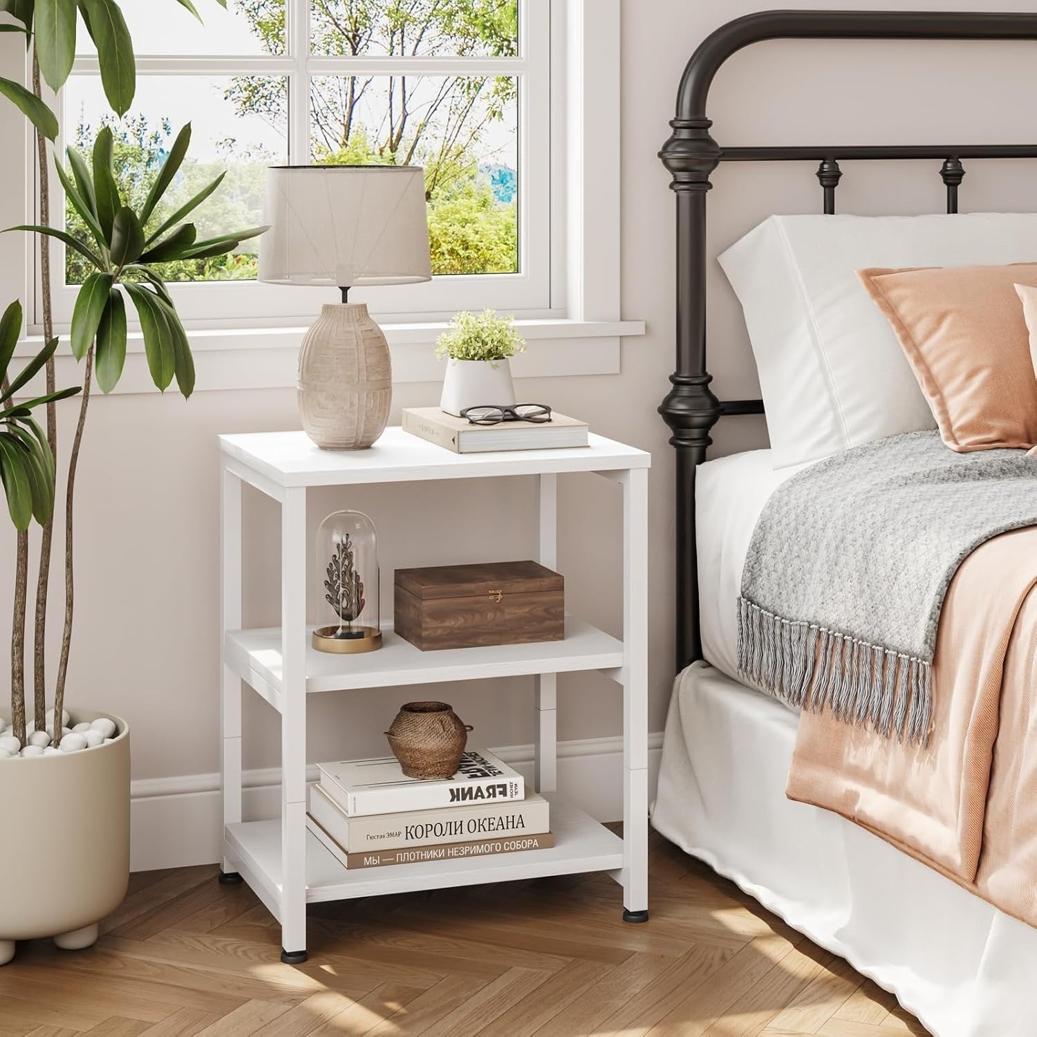 Slim 3-Tier White Side Table – Narrow Bedside, Sofa or End Table Storage
