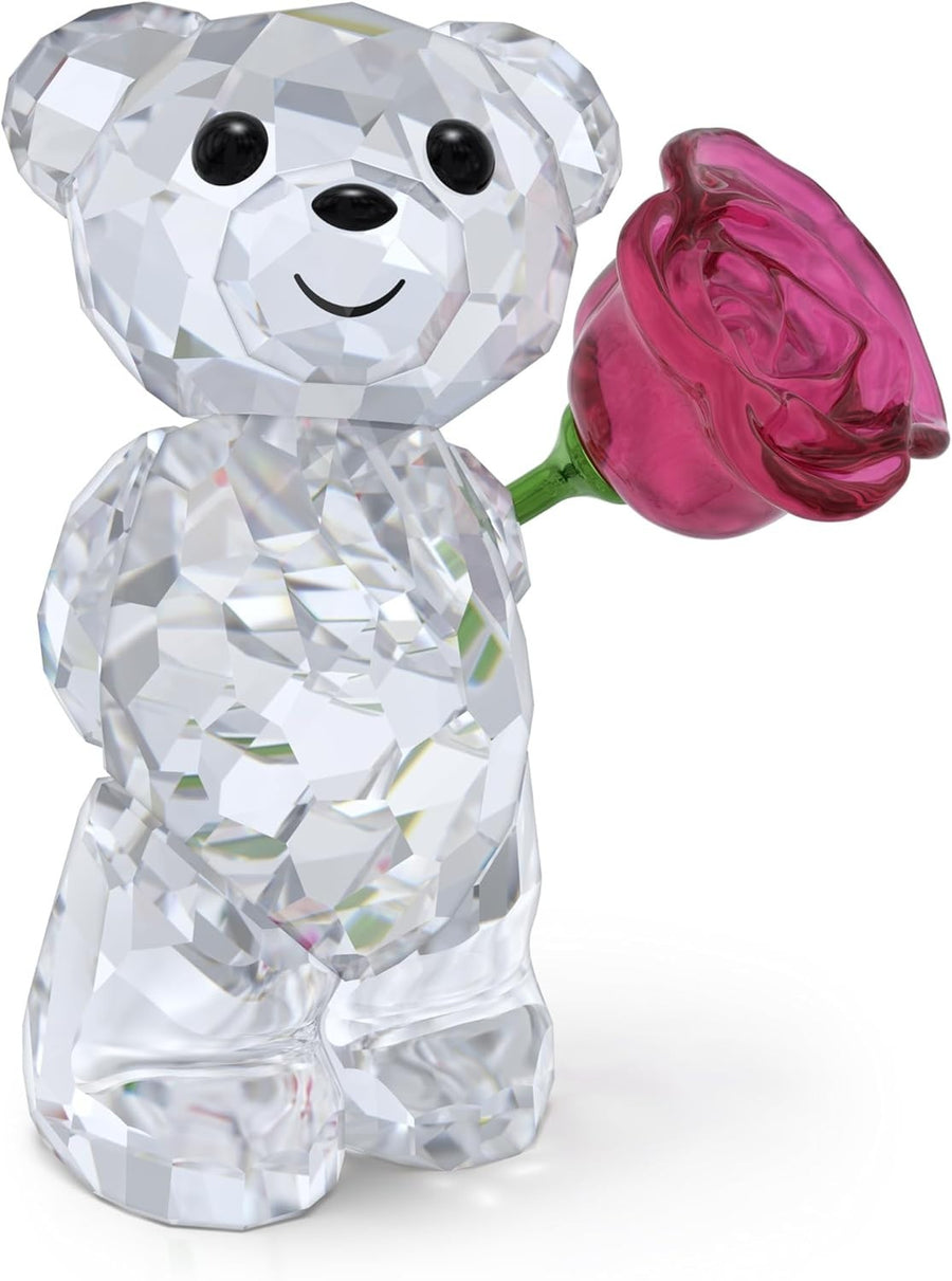 Crystal Bear Figurine with Pink Rose – Luxury Collectible Ornament Gift 4cm