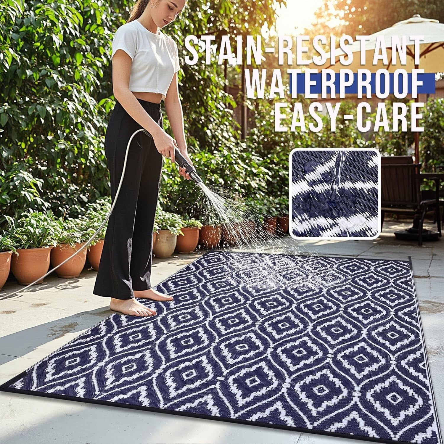 Large Waterproof Outdoor Rug 180x270cm Reversible UV Resistant Patio Garden Mat
