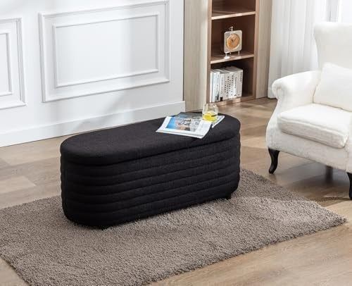 Black Faux Fur Upholstered Ottoman Storage Bench Wooden Frame Seat 115x43x46cm