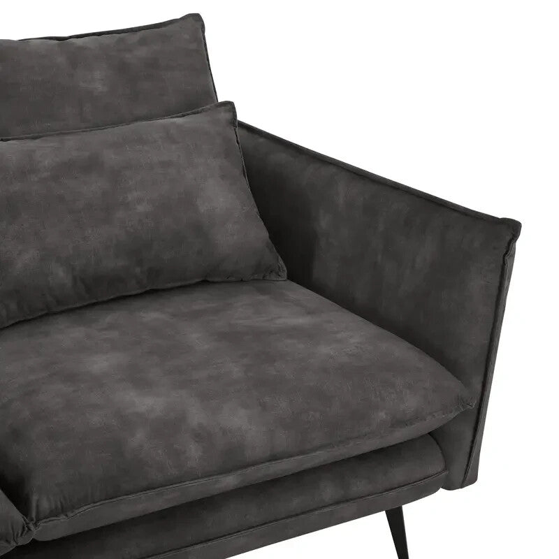 3 Seater Grey Velvet Sofa – Deep Seat Modern Sofa with Metal Legs