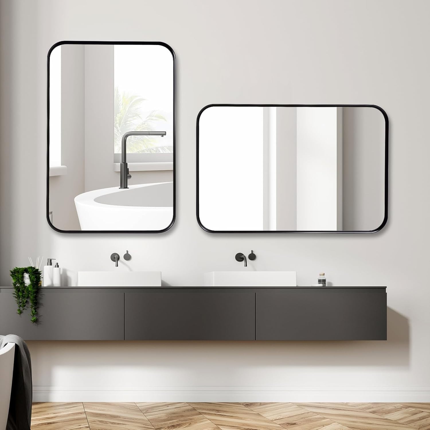 Large Wall Vanity Mirror 60x90 cm Metal Frame, Shatterproof, Horizontal & Vertic