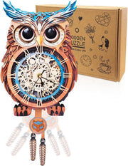 3D Owl Clock Puzzle Wooden Wall Art Timepiece DIY Home Decor Gift