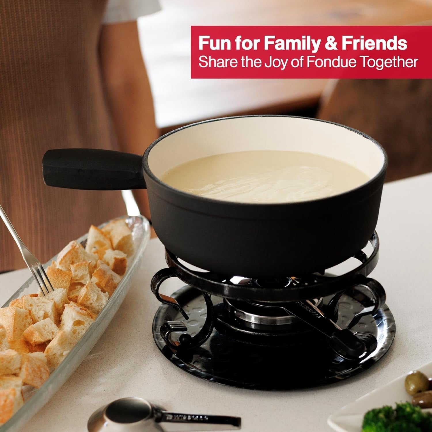 Cast Iron Fondue Set 9 Piece Matte Black Cheese Chocolate Pot 2L