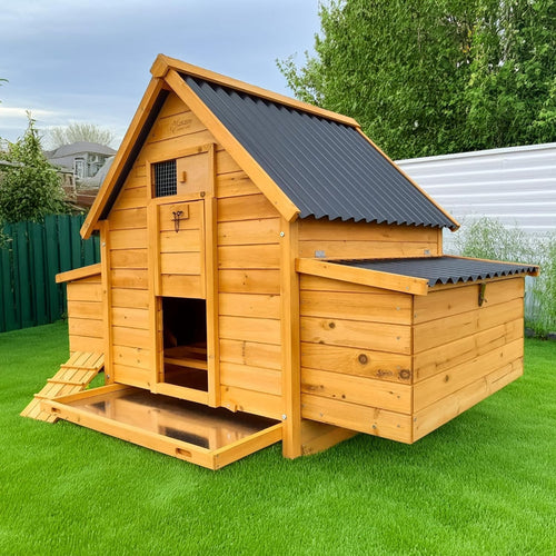 Large Wooden Chicken Coop Eco Roof Dual Pull Out Trays Nest Box 6–8 Birds