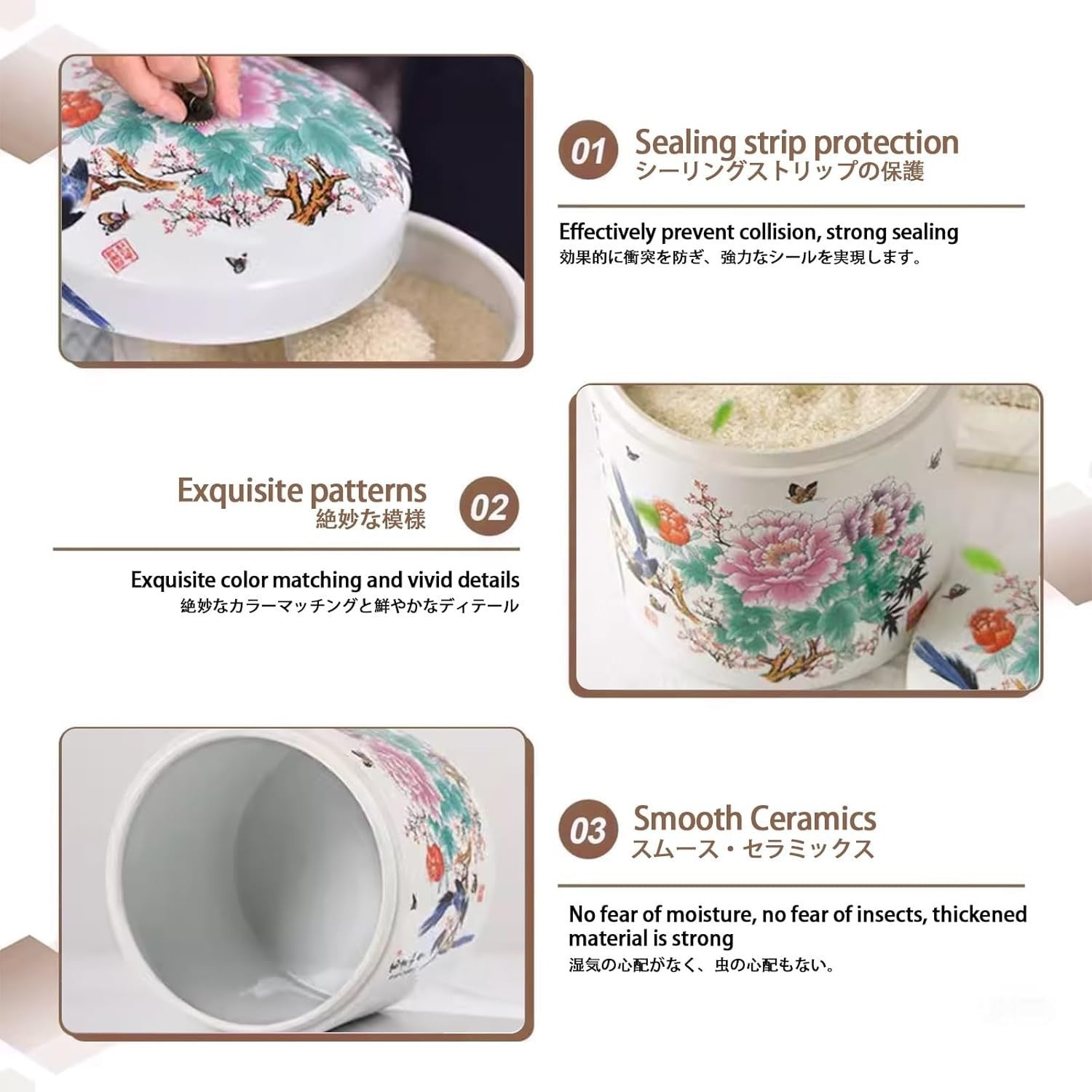 10KG Ceramic Rice Storage Container with Lid Chinese Style Grain Jar