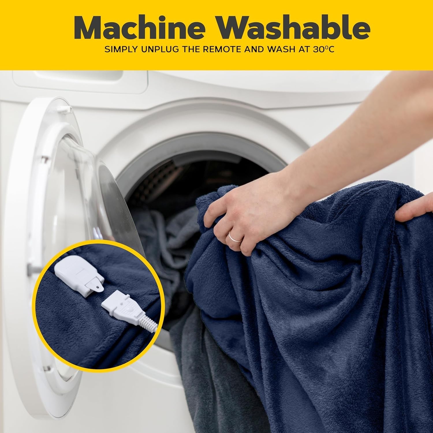 Electric Heated Throw Blanket Single 130x160cm Timer Washable Fleece Navy