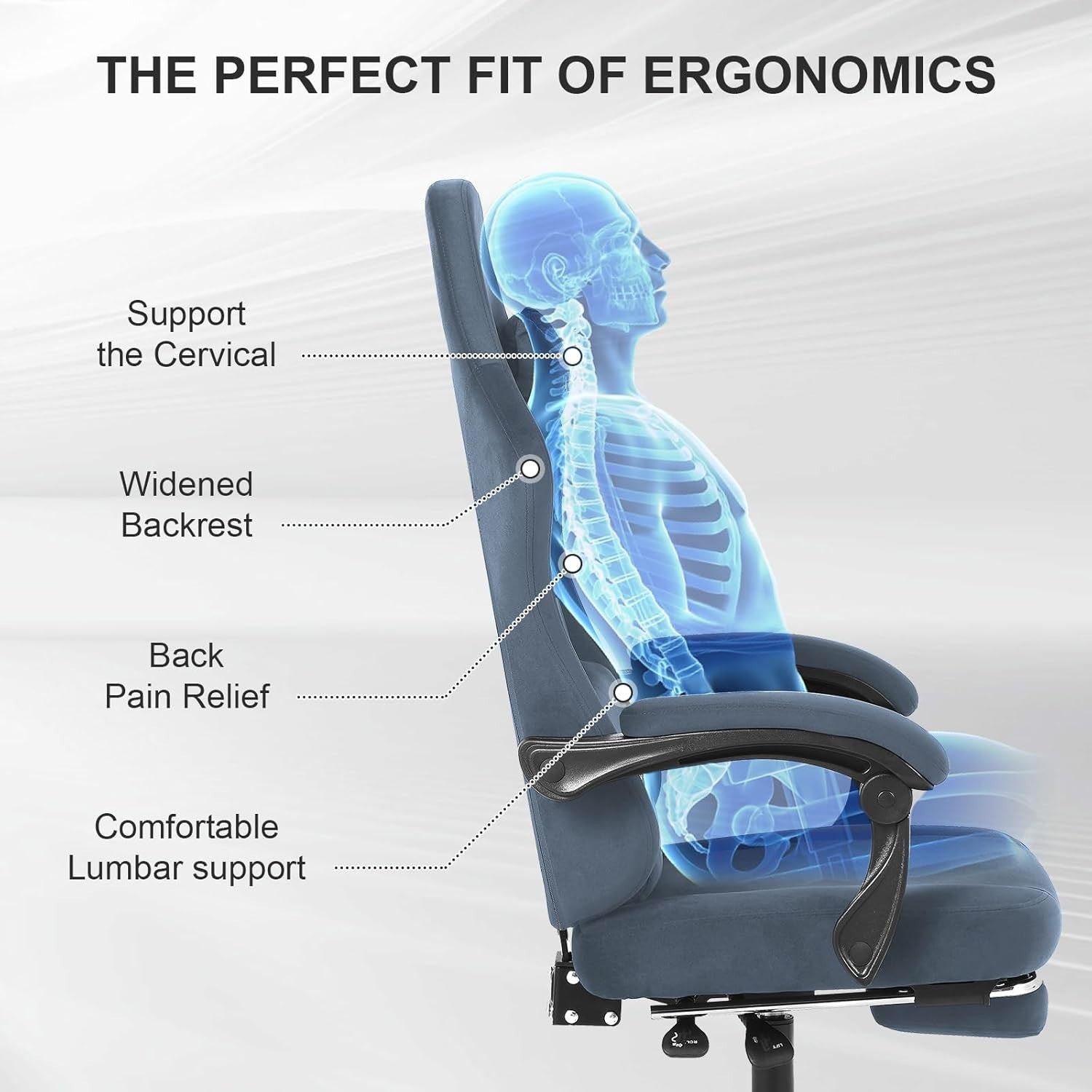 Gaming Chair Ergonomic Recliner Grey Faux Leather Adjustable Footrest Office