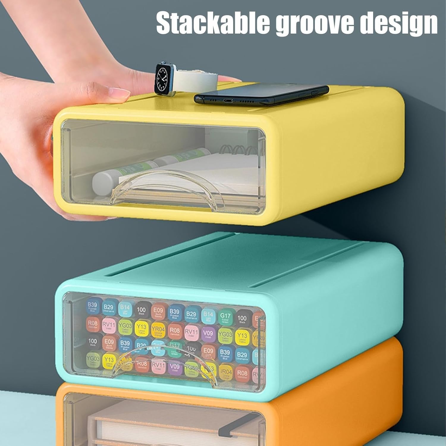 Desk Organizer 3 Stackable Drawers Clear Desktop Storage for Office & Makeup