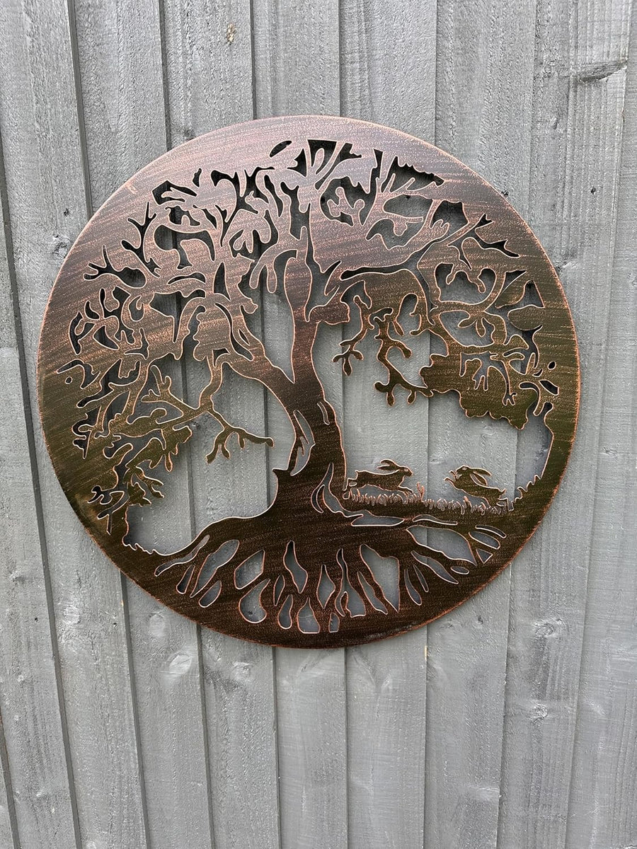 Bronze Tree of Life Wall Art 60cm Boxing Hares Indoor Outdoor