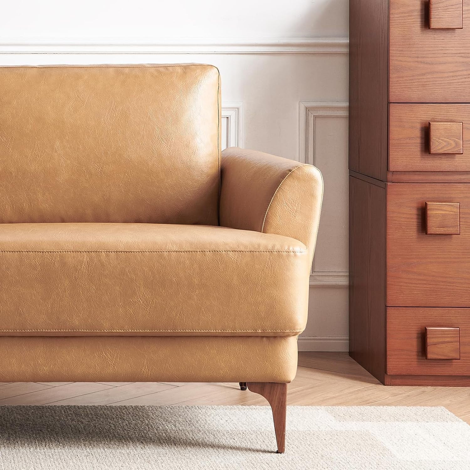 Leather Loveseat Sofa 2-3 Seater Tan Faux Leather Modern Couch for Lounge Office