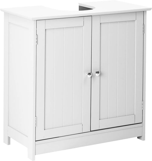 White Under Sink Bathroom Cabinet with Shelves Double Door Storage Unit
