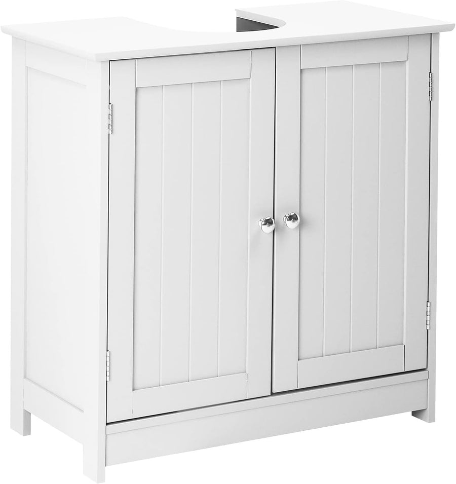 White Under Sink Bathroom Cabinet with Shelves Double Door Storage Unit