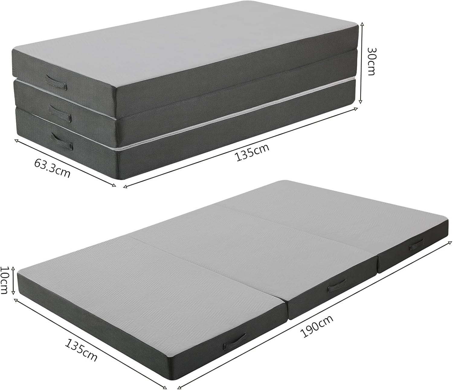 Double Tri Fold Foam Mattress 10cm Thick Guest Bed Camping Floor Mat