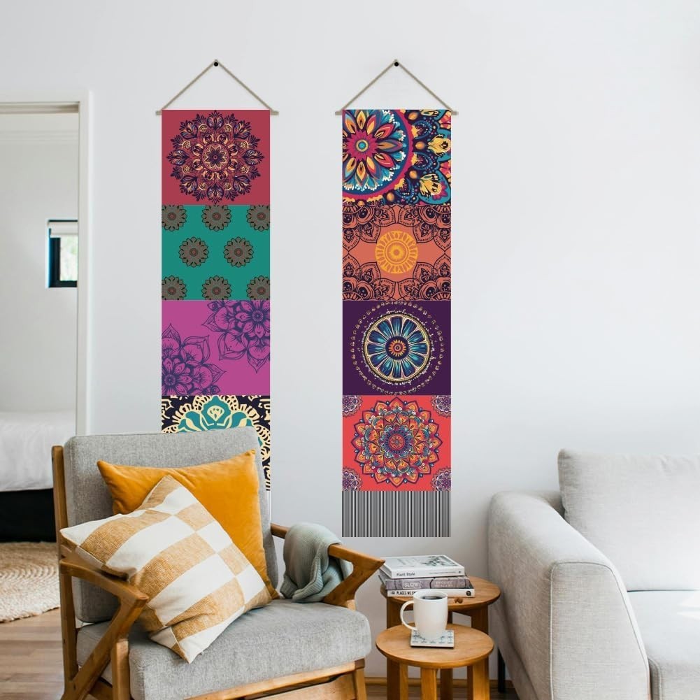 Boho Mandala Wall Hanging 2pcs 45.7x13in Vertical Tapestry Decor