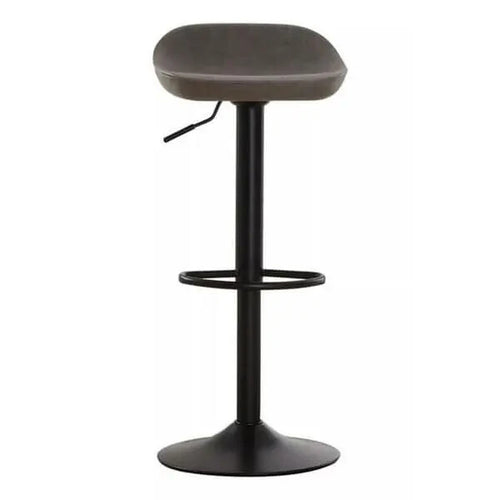 Set of 2 Grey Bar Stools Adjustable Swivel PU Leather Black Metal Base