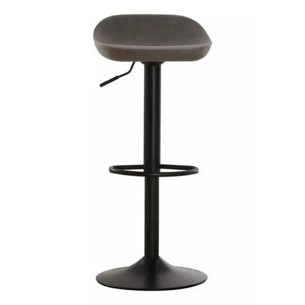 Set of 2 Grey Bar Stools Adjustable Swivel PU Leather Black Metal Base