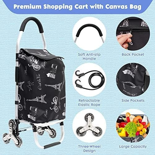 6-Wheel Folding Stair Climber Trolley Cart – 45L Heavy Duty Grocery Utility