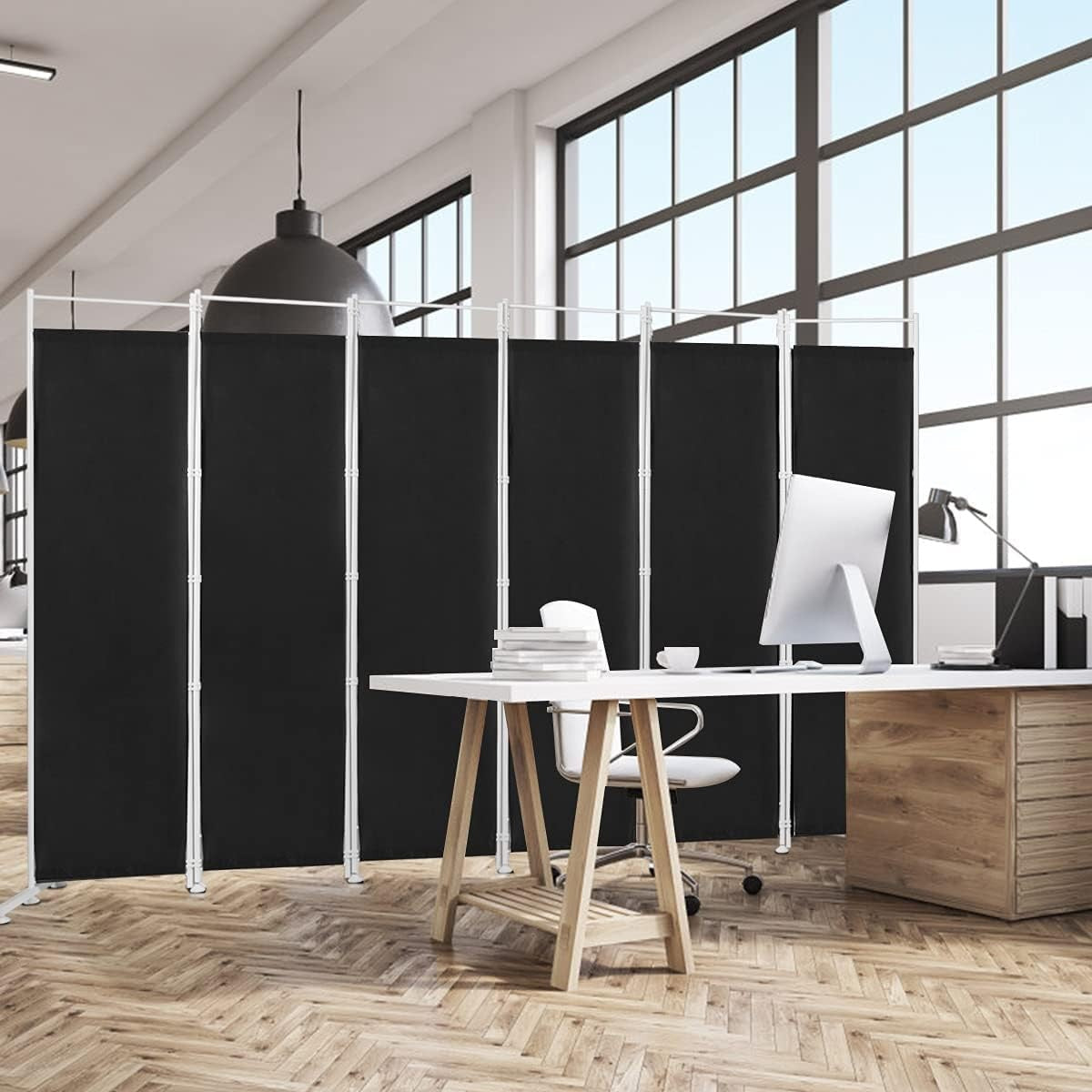 6 Panel Black Folding Room Divider Privacy Screen Freestanding Partition 180cm