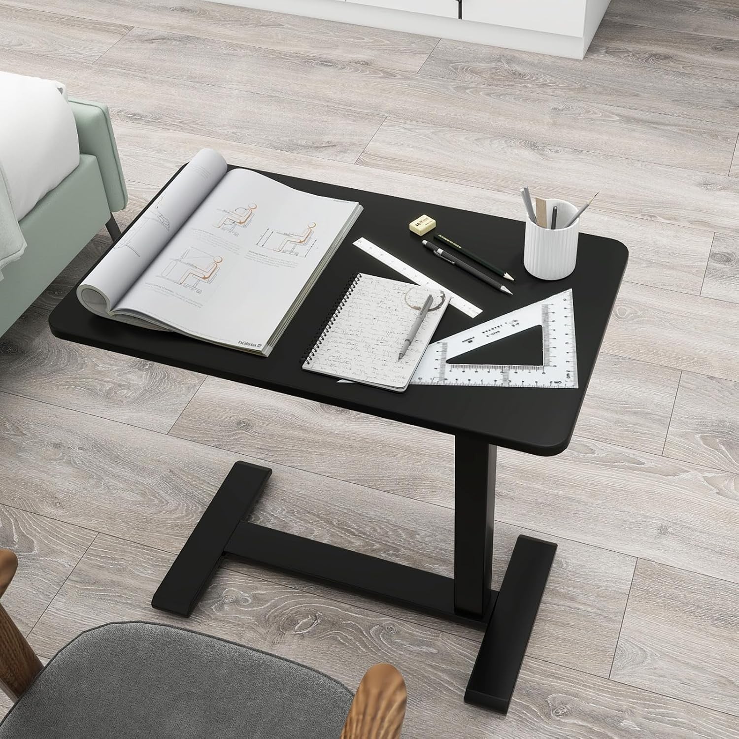 Overbed Table Adjustable Height Pneumatic Laptop Desk Rolling Bedside Stand