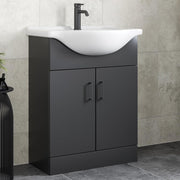 650mm Matt Black Vanity Sink Unit – Bathroom Basin Cabinet with Soft Close Doors