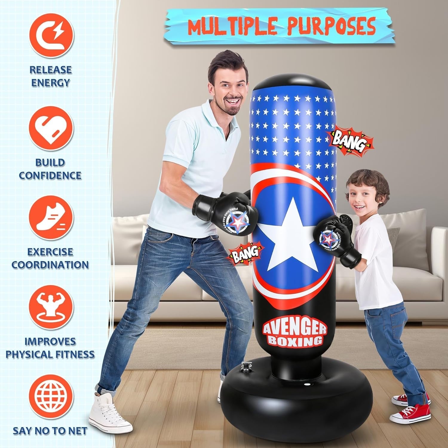 Kids Inflatable Punching Bag 66in Free Standing Boxing Set Gloves