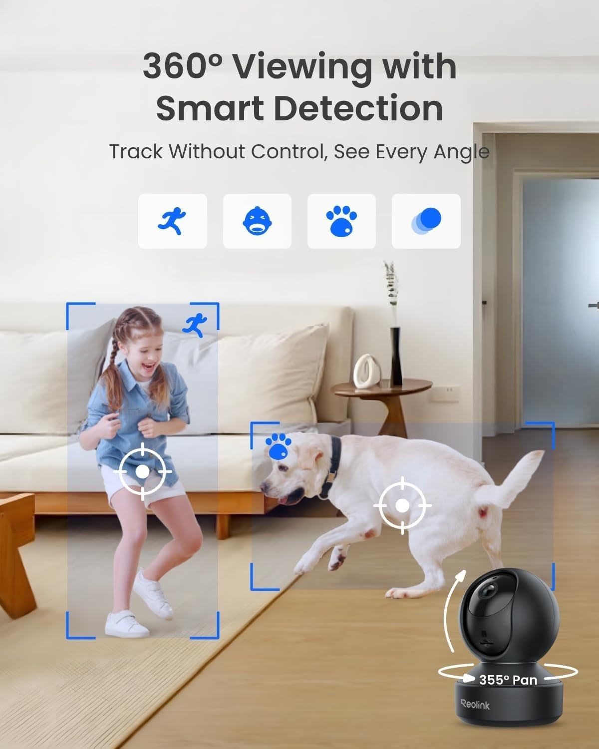 3K Indoor Security Camera 360° Auto Tracking Pet Baby Monitor WiFi