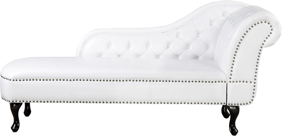 Right Hand Faux Leather Chaise Lounge White Chesterfield Sofa Seat Padded