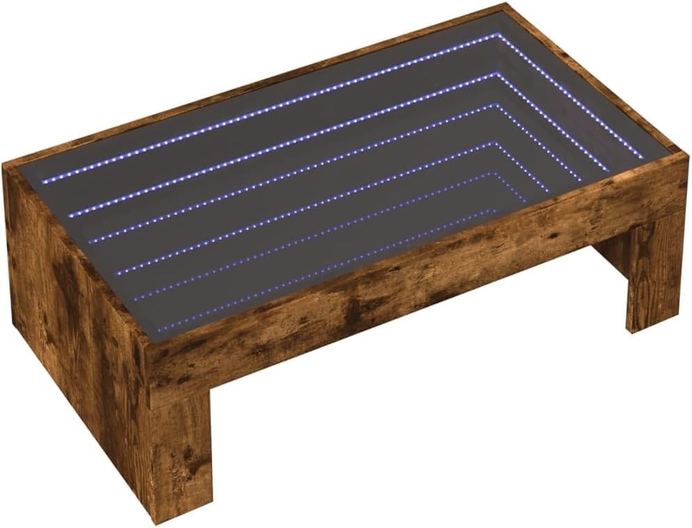 LED Infinity Mirror Coffee Table Smoked Oak – Modern RGB Lights 50D x 70W x 30H