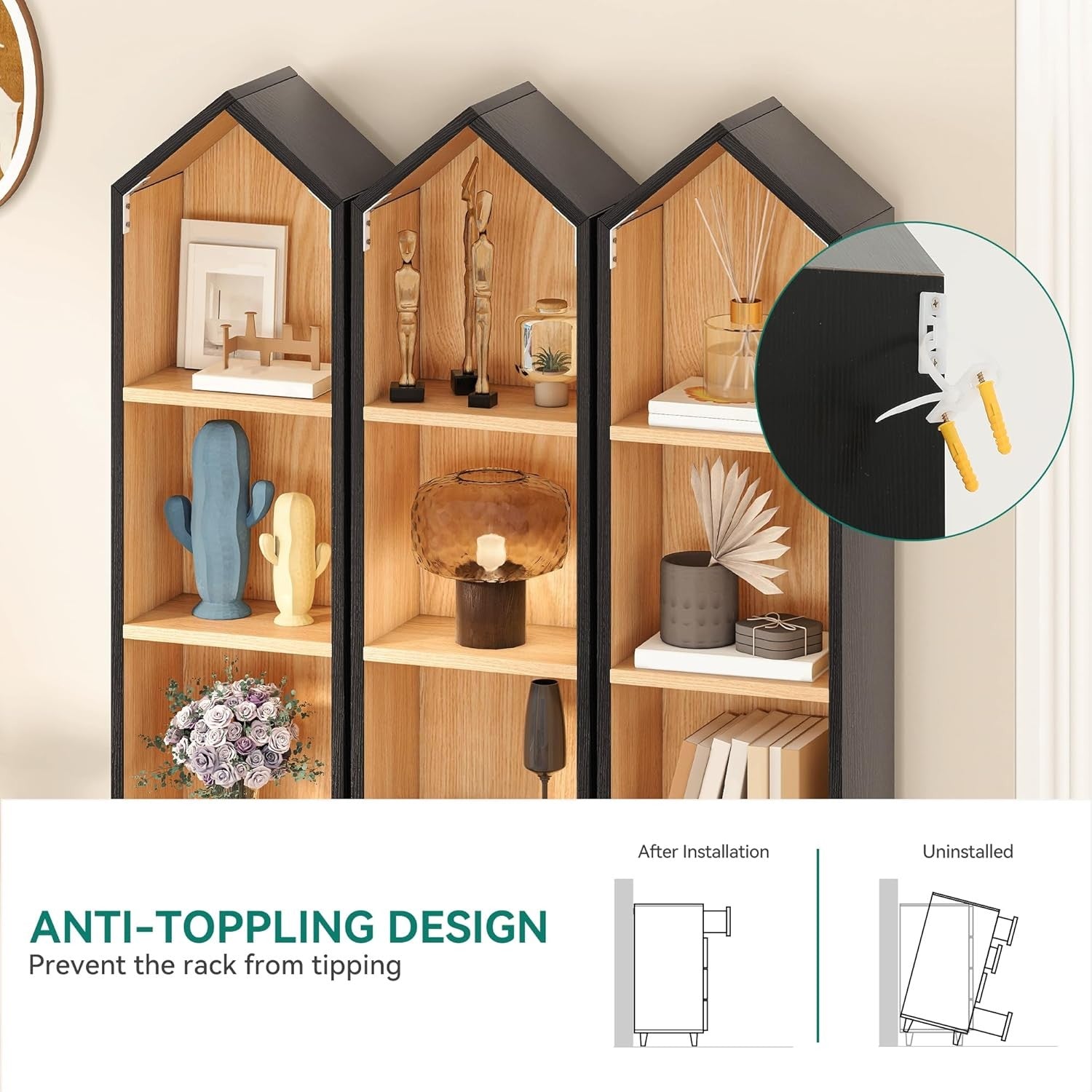 Tall Narrow House-Shaped Bookshelf 6-Tier Corner Storage Unit for Home Office