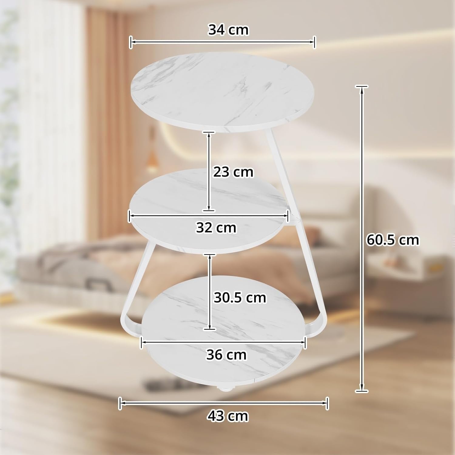 Set of 2 Round Side Tables with 6-Color LED & 3-Tier Storage – Modern Design