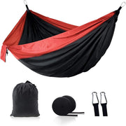 Double Camping Hammock for 2 | Portable Nylon Lightweight, Quick Setup Black Red